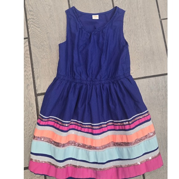Gymboree Other - Gymboree Girls Blue Sleeveless Sequin Striped Hem Party Dress Size 8